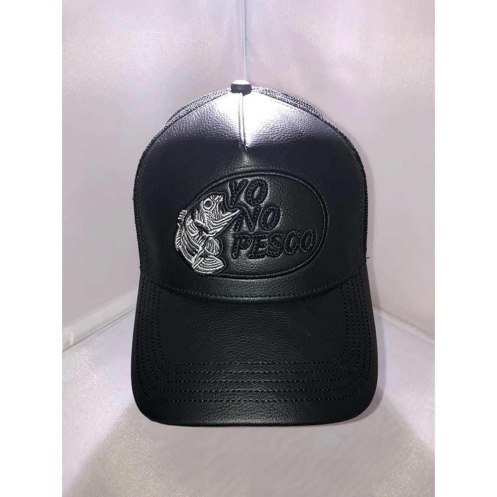 Dandy Hats Yo No Pesco Black Faux Leather Mesh Trucker Snapback Hat Cap NEW